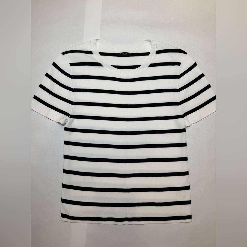 Massimo Dutti Black and White Striped Short Sleeve Tee